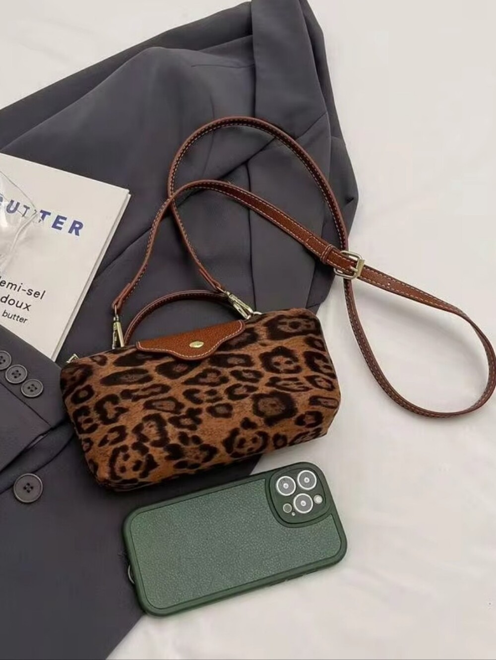 Brown Leopard Print Top-Handle Mini Crossbody Bag - Picture 9 of 16